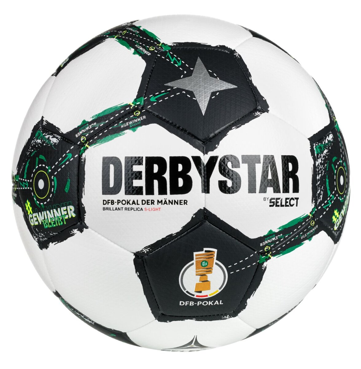 10er Ballpaket Derbystar FB-DFB Pokal BRILLANT REPLICA S-LIGHT v25 weiß/schwarz/grün 3